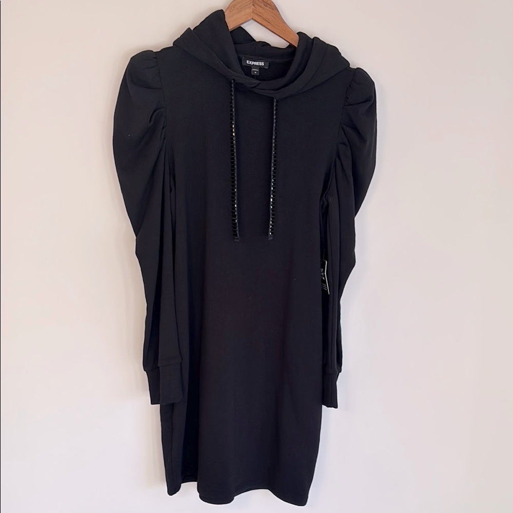 Express Puff Sleeve Black Hoodie Dress NWT